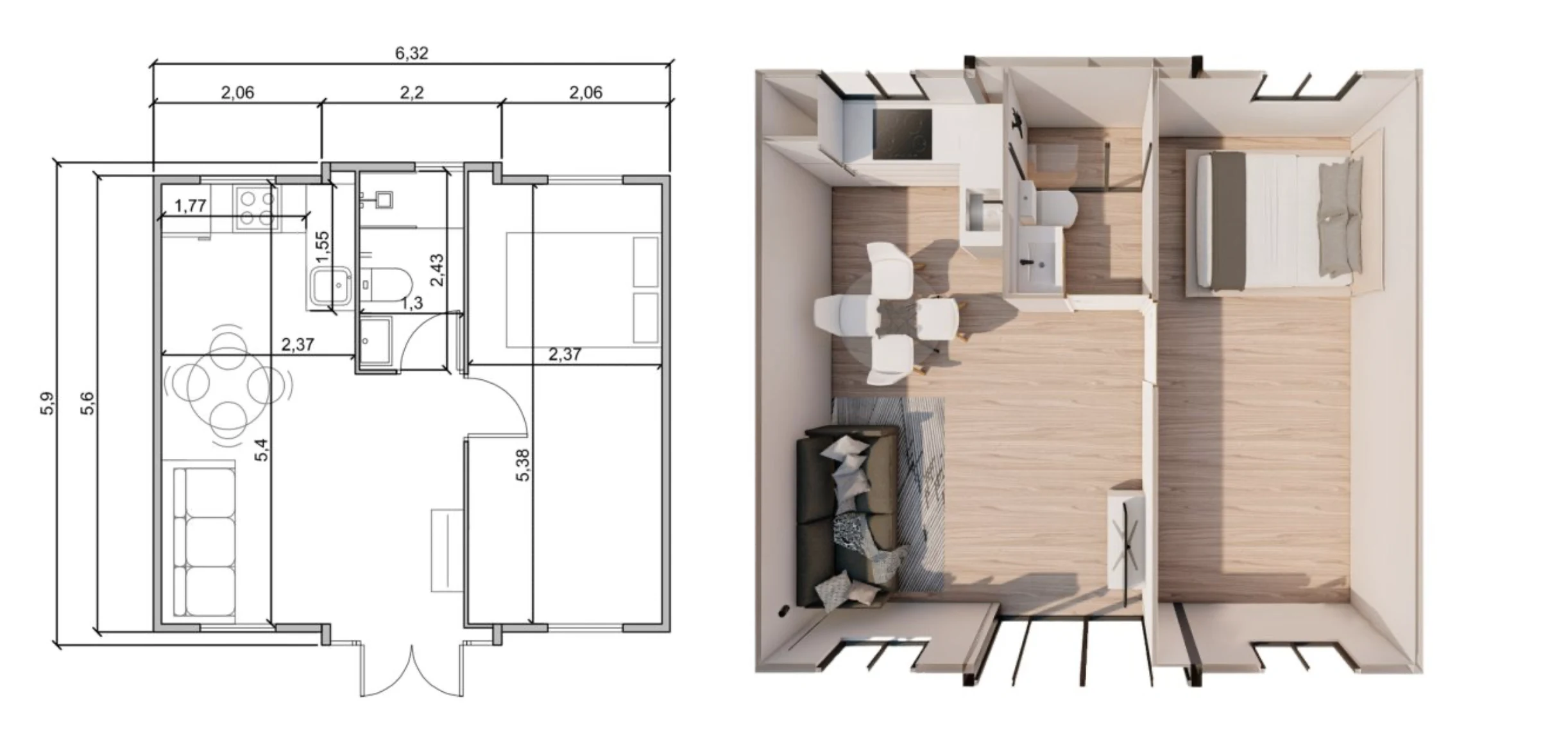 plano X-O3 Distribución B · 1 dormitorio